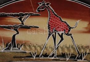 Afrikai szavanna életképei gipsz dísztál, kézzel festett,jelzés nélkül, d:32cm