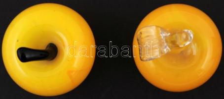 2 db festett szakított üveg alma, jelzés nélkül, hibátlan, m: 8 cm