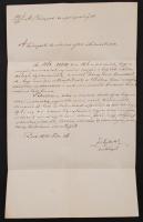 1870 Zichy Antal (1823-1898) a magyar főrendiház tagja, a Kisfaludy Társaság tagja, Zichy Mihály festő testvére, tanfelügyelőként saját kézzel írt levele