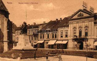 Kassa, Fő utca, Honvéd szobor, hátoldalon Semprona szivarhüvelygyár reklám / main street, statue, advertisement on the backside