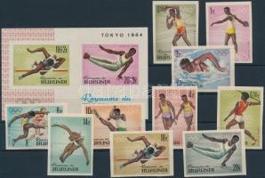 1964 Nyári olimpia vágott sor Mi 125-134 B + vágott blokk 5B