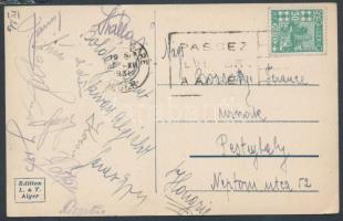 1936 Újpesti futballisták, pl. Szűcs György (1912-1991), Szalay Antal (1912-1960), Kocsis Géza (1910-?), stb. üdvözlő sorai és aláírásai Algériából feladott képes levelezőlapon
