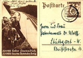 1933 Erster Spatenstich - 1936 1000 km Autobahn fertig / 1933 First Groundbreaking - 1936 1000 km highway completed, Hitler, 6+4 Ga. (EB)