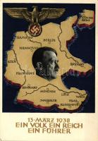 1938 Ein Volk, ein Reich, ein Führer / Adolf Hitler, NS propaganda, map of Germany So. Stpl