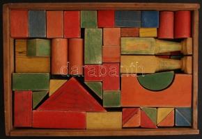 Jó pajtás, színes, fa, építő játék, retró, saját fa dobozban, 29x42cm