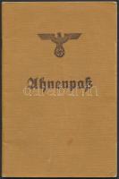 1939 Ahnenpaß, kitöltött, árja származást tanúsító német birodalmi igazolvány /  1939 Ahnenpaß, a filled &amp;quot;ancestor passport&amp;quot; of the Nazi Germany, certificating its owner&#039;s &amp;quot;Aryan&amp;quot; lineage