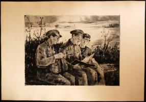 10 db kommunista sajtóval kapcsolatos szocreál alkotás, Rozanits Tibor (1931-?), Veszprémi Endre (19...