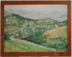 Maticska jelzéssel: Dombok között, falu szélén, olaj, vászon, fa keretben, 39,5×59 cm