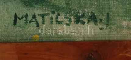 Maticska jelzéssel: Dombok között, falu szélén, olaj, vászon, fa keretben, 39,5×59 cm