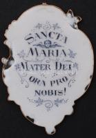 14K (Au) arany foglalatú, kézzel festett porcelán szentképes medál. Porcelán kissé sérült, jelzés né...