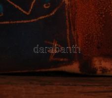 Hernádi Paula (1947- ): Női portré, tűzzománc, fa keretben, 19,5×15 cm