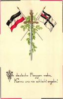 Deutsche Flaggen / German flags, sword, golden and silver decoration, Emb. (EK)