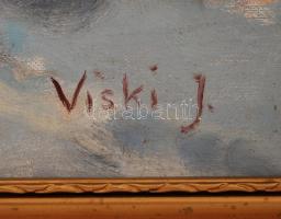 Viski János (1891-1961): Téli lovas szán. Olaj, vászon, jelzett, keretben, 60x80 cm