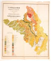 1878 Bp., A Székelyföld földtani térképe, dr. Herbich Ferenctől(Geologische Karte des Széklerlandes von Dr. Franz Herbich), kőnyomatos  térkép, alján szín- és jelmagyarázattal, a hajtásoknál kisebb szakadásokkal, 62x75 cm