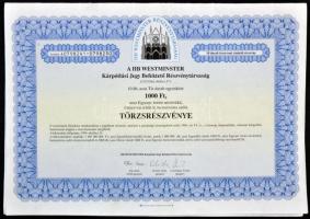 Göd 1994. HB Westminster Kárpótlási Jegy Befektető Részvénytársaság 10db törzsrészvénye egyenként 1000Ft-ról szelvényekkel T:II