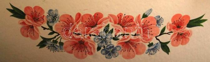 Nagyméretű virágmintás zománcozott fém kacsasütő tál, jelzés nélkül, kis lekopásokkal, 36×21,5×18 cm