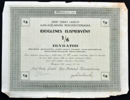Budapest 1926. "Gróf Csáky László Ajax-Acélművek Részvénytársaság" részvénye 20P-ről szelv...
