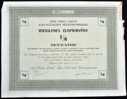 Budapest 1926. "Gróf Csáky László Ajax-Acélművek Részvénytársaság" részvénye 20P-ről szelv...