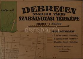 1930 Debrecen, Debrecen szabad királyi város szabályozási térképe, vászontérkép útmutatóval, benne a...