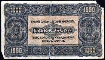 1923. 1000K "8 FILLÉR - NYOLC FILLÉR" felülnyomással T:III- sarokhiány