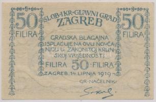 Jugoszlávia/Szerb-Horvát-Szlovén Királyság/Zágráb 1919. 50F szükségpénz T:I- Yugoslavia/Kingdom of the Serbs, Croats and Slovenes/Zagreb 1919. 50 Filira emergency note C:AU