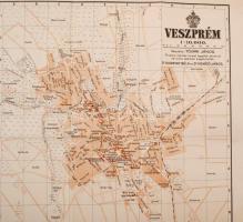 1928 Veszprém térképe, készítette: Tóvári János, a városi mérnöki hivatal legújabb adataival és turi...