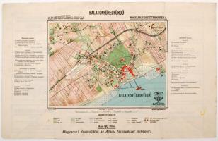 1928 Balatonfüredfürdő térképe, Magyar fürdőtérképek 3., M. Kir. Állami Térképészet, jel- és színmagyarázattal, 1:10000, hátoldalán reklámokkal, 39x25 cm