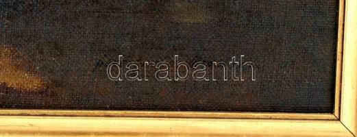 Olvashatatlan jelzéssel: Házak a domboldalon. Olaj, vászon, keretben, 48×56 cm