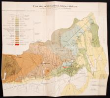 cca 1880-1890 Pécs városa környékének földtani térképe(Geologische Karte der Umgebung von Fünfkirchen), Böckh J.-Pécs városa környékének földtani és vízi viszonya, jel- és színmagyarázattal, 49x45 cm