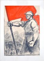 Ék Sándor, Alex Keil (1902-1975): Munkásmozgalmi plakát terv. Vegyes technika, papír, jelzett, paszp...