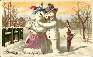 New Year, snowman litho