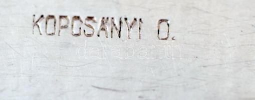 Kopcsányi Ottó (1933-): Tűzzománcos plakettel díszített tükrös púdertartó,fém, 7x7cm