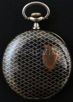 Art deco Omega ezüst (Ag.) zsebóra, másodperc mutatós, nielló díszítéssel, kopott zománc, sérült szá...