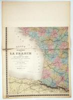 1876 Franciaország nagyméretű térképe E. Andriveau-Goujon. Acélmetszet 2 részben, (kisebb szakadásokkal) / 1876 E. Andriveau-Goujon: Etched map of France in 2 parts 120x140 cm