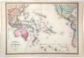 1860 Óceánia nagyméretű térképe E. Andriveau-Goujon. Acélmetszet. / 1860 E. Andriveau-Goujon: Etched map of Oceania 70x110 cm