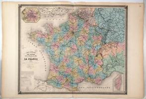 1860 Franciaország vasúthálózata, nagyméretű térkép E. Andriveau-Goujon. Acélmetszet. / 1860 E. Andriveau-Goujon: Etched map of the railway system of France 70x110 cm