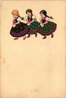 Magyar grafikai folklór lap / Hungarian folklore - 4 db régi képeslap / 4 old postcards