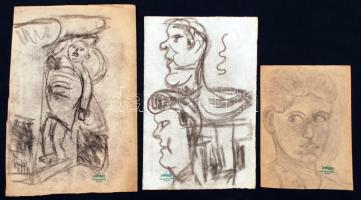 3 db grafika Hornyánszky hagyatéki pecséttel, pasztell, papír, különböző méretben