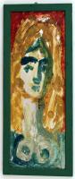 Németh Miklós (1934-2012): Szőkeség, olaj, fém, jelzett, fa keretben, 42×14,5 cm