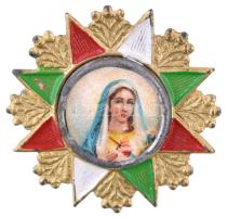 ~1930-1940. "Szűz Mária" festett fém jelvény (32mm) T:2-