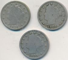 Amerikai Egyesült Államok 1901-1905. 5c Cu-Ni (3xklf) T:3
USA 1901-1905. 5 Cents Cu-Ni (3xdiff) C:F