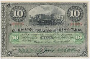 Kuba/Spanyol adminisztráció 1896. 10P T:II tűlyuk Cuba/Spanish administration 1896. 10 Pesos C:XF needle hole