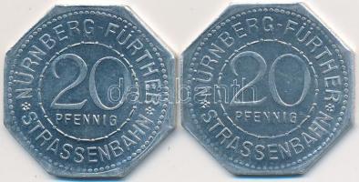 Németország / Weimari Köztársaság ~1920. 20pf Al "Nürnberg-Fürthi villamos / Hieronimus Holzschuer" + 20pf Al "Nürnberg-Fürthi villamos / Kunstbrunnen Fürth" bárca T:2,2- Germany / Weimar Republic ~1920. 20 Pfennig Al "Tram of Nürnberg-Fürth / Hieronimus Holzschuer" + 20 Pfennig Al "Tram of Nürnberg-Fürth / Kunstbrunnen Fürth" token C:XF,VF