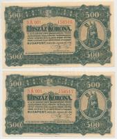 1923. 500K "Magyar Pénzjegynyomda Rt. Budapest" (2x) sorszámkövetők T:I- Adamo K34