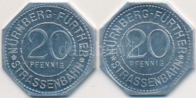 Németország / Weimari Köztársaság ~1920. 20pf Al "Nürnberg-Fürthi villamos / Nassauer Hause" + 20pf Al "Nürnberg-Fürthi villamos / Städt. Sparkasse" bárca T:2,2- Germany / Weimar Republic ~1920. 20 Pfennig Al "Tram of Nürnberg-Fürth / Nassauer Hause" + 20 Pfennig Al "Tram of Nürnberg-Fürth / Städt. Sparkasse" token C:XF,VF