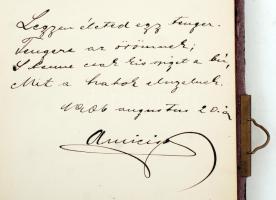 cca 1900 Emlékkönyv, lila bársony borítás,  szecessziós női alak díszítéssel, kopottas állapotban, n...