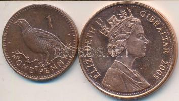 Gibraltár 2001. 1p + 2005. 2P T:2 Gibraltar 2001. 1 Penny + 2005. 2 Pence C:XF