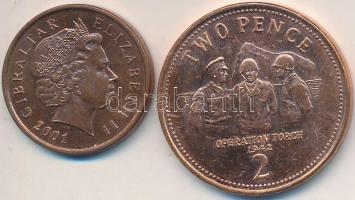 Gibraltár 2001. 1p + 2005. 2P T:2
Gibraltar 2001. 1 Penny + 2005. 2 Pence C:XF