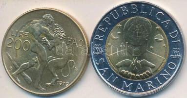 San Marino 1979. 200L + 1998. 500L T:1-,2 ragasztónyom San Marino 1979. 200 Lire + 1991. 500 Lire C:AU,XF gluemark