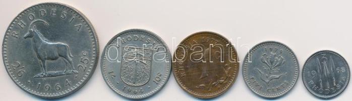 Rodézia 1964-1977. 1c-25c (5xklf) fémpénz T:2,2- Rhodesia 1964-1977. 1 Cent - 25 Cents (5xdiff) metal coins C:XF,VF